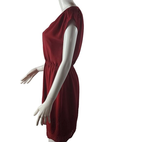 Madewell Womens Red V-Neck Dress Size 0 Embroidered Hem Polyester/Cotton - Picture 4 of 16